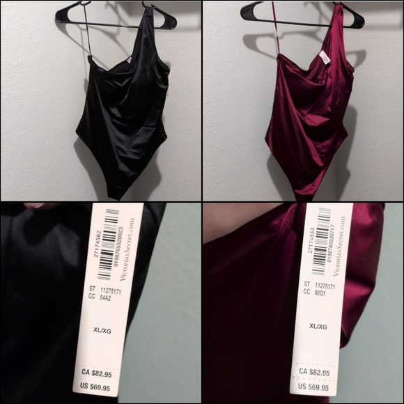 (2) NEW Victoria's Secret SoSleek Bodysuits Sz XL Red / Black Built In Bra NWT - Picture 5 of 5